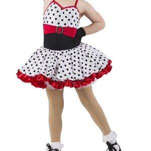 Girls Polka Dot Dance Costume Size 3T Halter Dress w/ Sequins